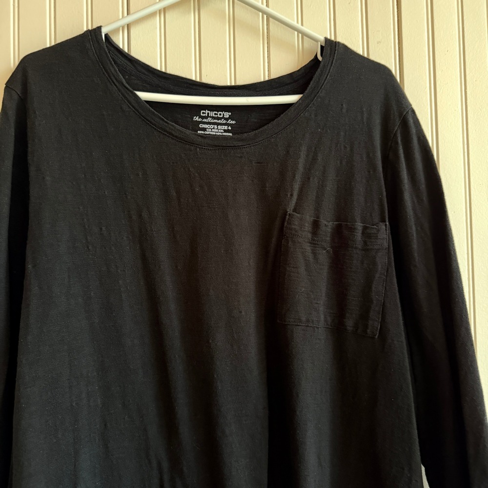 Chicos The Ultimate Tee Black 3/4 Sleeve Pocket T-Shirt Cotton Modal Plus Size 4 - Picture 3 of 7